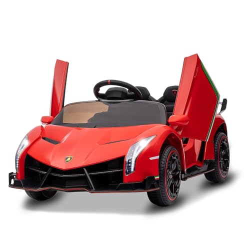 Kinder Elektroauto, 12V Lizenziertes Lamborghini Venono Elektroauto Mit Fernbedienung, Scherentür, 3 Geschwindigkeiten, Led-Scheinwerfer, Schaukeln Und Musik, Elektroauto Kinder Ab 3 Jahre, Rot von Baloveby