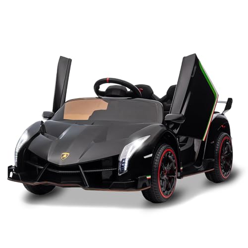 Kinder Elektroauto, 12V Lizenziertes Lamborghini Venono Elektroauto Mit Fernbedienung, Scherentür, 3 Geschwindigkeiten, Led-Scheinwerfer, Schaukeln Und Musik, Elektroauto Kinder Ab 3 Jahre, Schwarz von Baloveby