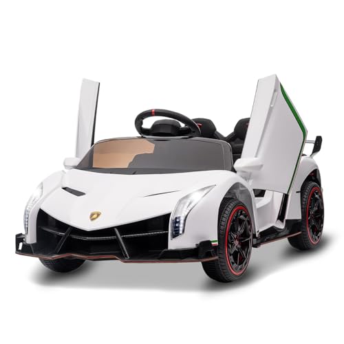 Kinder Elektroauto, 12V Lizenziertes Lamborghini Venono Elektroauto Mit Fernbedienung, Scherentür, 3 Geschwindigkeiten, Led-Scheinwerfer, Schaukeln Und Musik, Elektroauto Kinder Ab 3 Jahre, Weiß von Baloveby