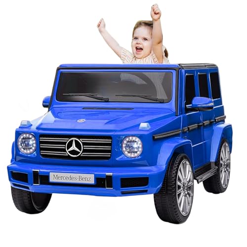 Kinder Elektroauto, Lizenziert von Mercedes-Benz G500 12V Elektrofahrzeug, Elektroauto mit Fernbedienung, 3 Geschwindigkeiten, Hupe, LED, Musik, USB, MP3, Bluetooth, für Jungen, Mädchen (Blau) von Baloveby