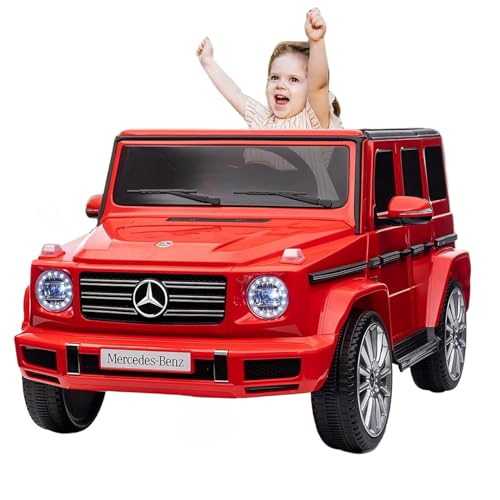 Kinder Elektroauto, Lizenziert von Mercedes-Benz G500 12V Elektrofahrzeug, Elektroauto mit Fernbedienung, 3 Geschwindigkeiten, Hupe, LED, Musik, USB, MP3, Bluetooth, für Jungen, Mädchen (Rot) von Baloveby