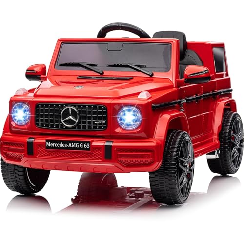 Kinder Elektroauto Lizenziert Mercedes Benz G63 AMG, 12V Elektrofahrzeuge für Kinder Mit 2,4G-Fernbedienung, Sicherheitsverriegelung, LED, Bluetooth Und Musik, Elektroauto Kinder Ab 3 Jahre, Rot von Baloveby