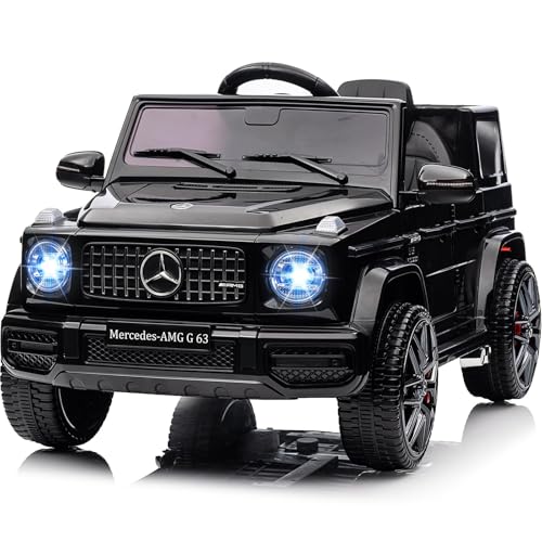 Kinder Elektroauto Lizenziert Mercedes Benz G63 AMG, 12V Elektrofahrzeuge für Kinder Mit 2,4G-Fernbedienung, Sicherheitsverriegelung, LED, Bluetooth Und Musik, Elektroauto Kinder Ab 3 Jahre, Schwarz von Baloveby