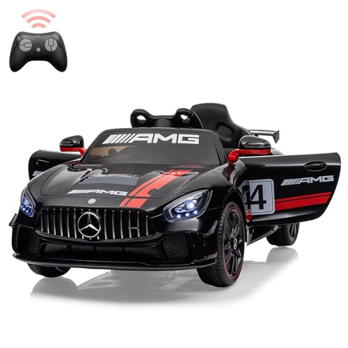 Kinderauto mit Fernbedienung, lizenzierte Benz AMG Elektrofahrzeuge 12 V, batteriebetriebener Sportwagen, Audiosystem, LED-Scheinwerfer, für Kinder, 12 V schwarz von Baloveby