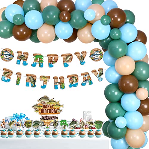 Angeln Thema Geburtstag Dekorationen Ballon Girlande Kit Fischer Bday Gone Angeln Party Dekorationen Fisch Happy Bday Banner Angeln Thema Geburtstag Kuchen Cupcake Toppers für Erwachsene Geburtstag von Balterever