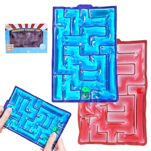 Bambebe 2 Stück Labyrinth Spiel Sensorik Spielzeug, GelgefüLlte Anti Stress Autismus Spielzeug für Kinder Jugendliche, Fidget Squishy Toy Anxiety ADHD Toys, Beruhigend Bei Stress Angst(Rot & Blau) von Bambebe