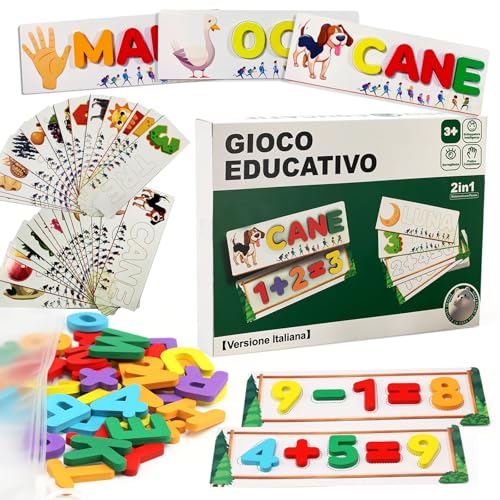 Bambebe 2 in 1 Montessori Buchstaben- und Zahlenspiele, entsprechendes Buchstabenspiel, Lernspielzeug für Kinder von 3-8 Jahren, Flash-Karten, Reisespiel Kinder 3 Jahre (Italienisch) von Bambebe