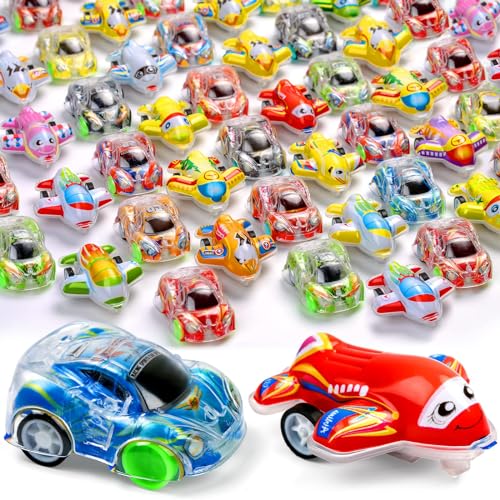 Bambebe 50 Stück Auto Zurückziehen für Kinder, Party Mitgebsel Mini Auto Spielzeug, Aufbewahrungstasche Babyfahrzeug Spielauto Set für Jungen und Mädchen Rennen Ostereier von Bambebe