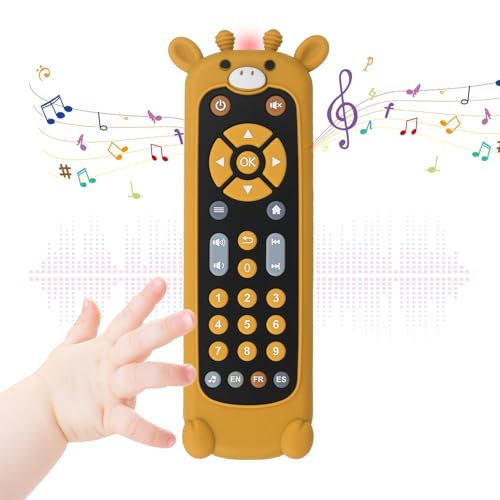 Bambebe Baby TV Fernbedienung Spielzeug mit Licht und Ton, Baby Musikalisches Realistisches Remote Spielzeug für Kleinkinder 6 9 12 18 Monaten, Frühes Pädagogisches Musikspielzeug (Schwarz Giraffe) von Bambebe