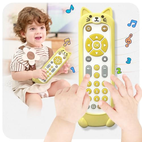 Bambebe Baby TV Fernbedienung Spielzeug mit Licht und Ton, Baby Musikalisches Realistisches Remote Spielzeug für Kleinkinder 6 9 12 18 Monaten, Frühes Pädagogisches Musikspielzeug (Weiße Katze) von Bambebe