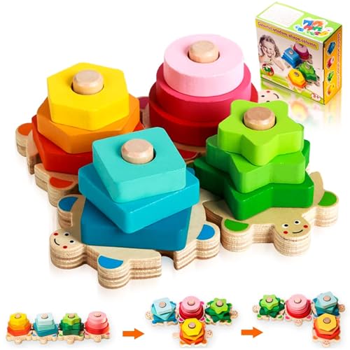 Bambebe Holzspielzeug ab 1 Jahr, Montessori Spielzeug für Baby, Steckplatte Holz Sortierspiel Steckspielzeug Motorikspielzeug Baby Entwicklungs Spielzeug Stapelspielzeug Jungen Oder MäDchen von Bambebe