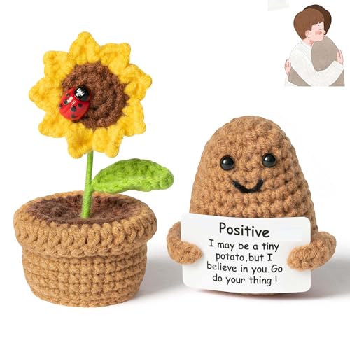 Bambebe Positive Potato, Mini-Plüsch Figuren Lustige Positive Kartoffel Puppe, Mini Funny Positive Potato Flowers Pot, Kreative Strickwolle Pocket Hug Motivationsgeschenke von Bambebe