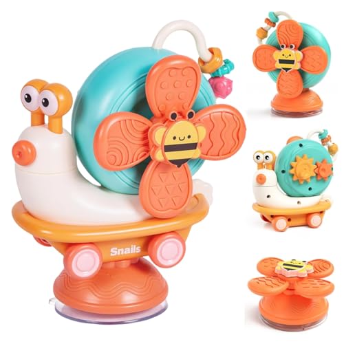 Bambebe Saugnapf Spielzeug ab 6-12 Monate, 3 in 1 Montessori Badespielzeug ab 1 2 3 Jahr, Baby Sensorik Motorikspielzeug für 7 8 9 10 Monate Jungen Mädchen Kinder Geschenke (Orange) von Bambebe