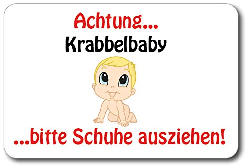 Bambinellas Wand-/Türschild Achtung! Krabbelbaby … Bitte Schuhe ausziehen! - Junge mit blonden Haaren von Bambinella