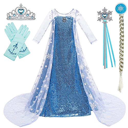 BanKids ELSA Kleid Mädchen Kostüm Cosplay Kostüme Weihnachten Halloween Fest mit Umhang Krone Zauberstab 2-3Jahre(100CM,K32) von BanKids