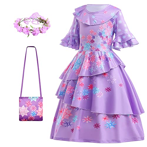 BanKids Encanto Kleid Isabella Kostüm für Mädchen Madrigal Cosplay Outfits Geburtstag Halloween Dress Up Mit Tasche Kranz 4-5 Jahre(Q16,110CM) von BanKids