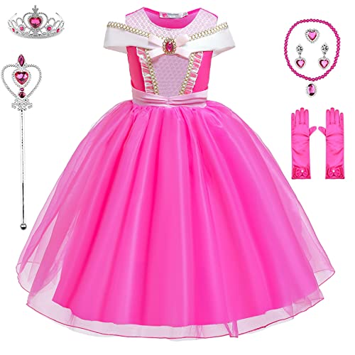 BanKids Mädchen Kostüme Prinzessin Kleid Kinder Aurora dornröschen kleid Geburtstag Halloween Party 3-4 Jahre(110,Q99) von BanKids