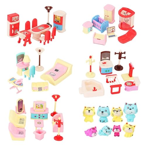 Katze Puppenhaus Möbel Set für Kinder Spielzeug Haus für Baby Kinder Mädchen Jungen Alter 3+, Miniatur-Zubehör pädagogische Pretend Play Spielzeug für Kleinkinder (50PCS) von BananMelonBM