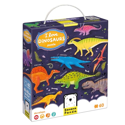 I Love Dinosaurs Puzzle 4+, 60 Teile Lernpuzzle für Kinder 4+, Bodenpuzzle Dinosaurier von Banana Panda