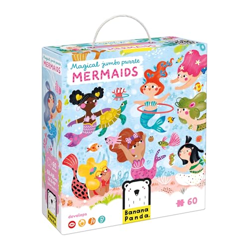 Magical Jumbo Puzzle Mermaids, 60 Teile Lernpuzzle für Kinder 4+, Bodenpuzzle Meerjungfrauen von Banana Panda