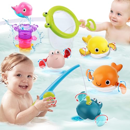 Badewannenspielzeug, Banaone 10 Stück Angelspiel Wasser, Badespielzeug Kleinkinder mit Wind-up Schwimmtieren, Angel-Badespielzeugset Magnetisch, Montessori-Spielzeug Geschenk für 1 2 3 4 5 Jahre von Banaone