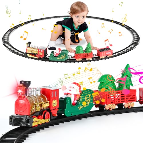 Banaone Weihnachten Thema Classic Train Set für Kinder, Weihnachtsbaum Zug Spielzeug, elektrische Spielzeug Zug Set für Jungen, Kleinkind Modell Zug Geschenke, Weihnachtsmann und Zug Waggons von Banaone