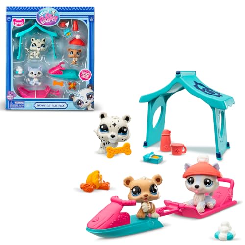 BANDAI - Littlest Pet Shop - Pack Set Schneetag 3 Tiere und Zubehör - Pet Shop LPS Husky, Bär, Leopard - Spielzeugset mit niedlichen Mini-Tierfiguren - Spielzeug für Kinder ab 4 Jahren - BF00534 von BANDAI