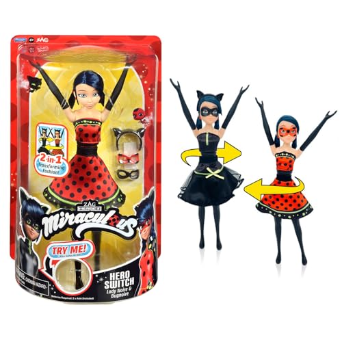 BANDAI - Miraculous - Verwandlungspuppe Ladybug - 26 cm Puppe, die Sich in Lady Noire und Bug Noire verwandelt - Spielzeug Bewegliche Puppe mit 2 Outfits - Spielzeug für Kinder ab 4 Jahren - P50414 von BANDAI