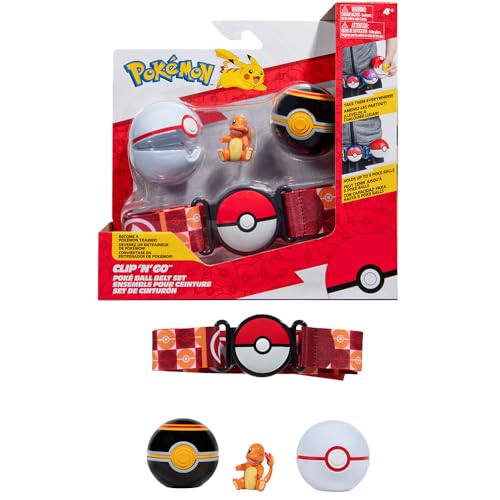 Bandai - Pokémon – Gürtel Clip 'N' Go – 1 Gürtel, 2 Poké-Balls und 1 Figur Glumandche 5 cm – Zubehör zum Verkleiden als Pokémon-Trainer – Gürtel Glumanda – Spielzeug für Kinder ab 4 Jahren JW3163 von BANDAI