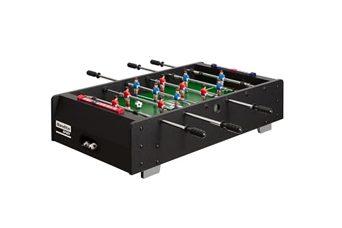 Bandito Mini-Fußballtisch, Kickertisch für Kinder, Kleiner mobiler Fußballkicker, Kindersichere Teleskopstangen, Tischfußball, Spielauflage für Tisch oder Boden, 91x51x23cm, schwarz, inkl Bälle von Bandito