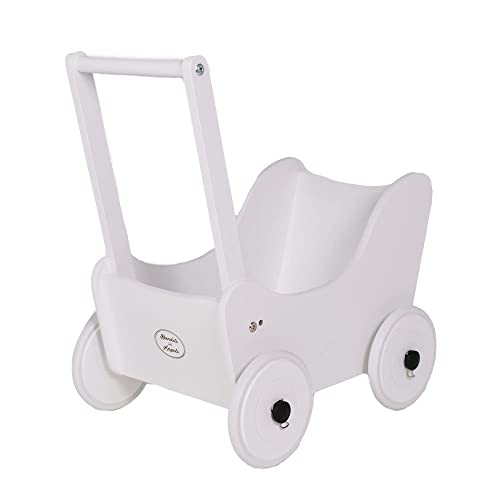 Bandits & Angels Puppenwagen Little Angel Special White ab 1 Jahr für Mädchen – Puppenwagen aus Holz – Für Puppen bis 42 cm – Gummiräder von Bandits & Angels