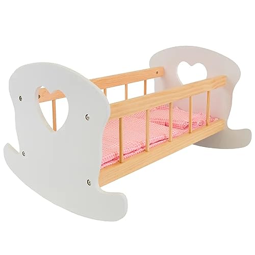 Bandits & Angels Puppenbett aus Holz, Sweet Dreams, weißes Holz mit Herz – Puppenbett aus Holz – geeignet für Puppen bis 46 cm – inklusive Decke – Puppenbett – Puppenmöbel von Bandits & Angels