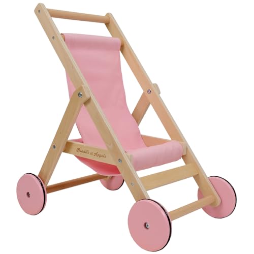 Bandits & Angels Puppenbuggy Lovely Pink aus Holz – ab 2 Jahren – Puppenwagen aus Holz – für Puppen bis 50 cm – Puppenwagen Pink – Puppenbuggy von Bandits & Angels