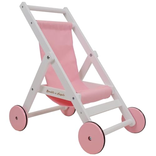 Bandits & Angels Puppenbuggy Lovely Pink-White aus Holz – ab 2 Jahren – Puppenwagen aus Holz – für Puppen bis 50 cm – Puppenwagen Rosa-Weiẞ – Puppenbuggy von Bandits & Angels