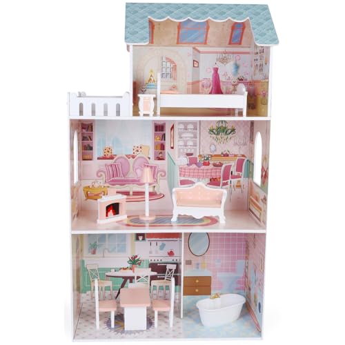 Bandits & Angels Puppenhaus aus Holz, rosa/Blaue Angels City House ab 3 Jahren, 106 cm hoch – inklusive 10 Möbelstücken – Puppenhaus – Puppenspielzeug von Bandits & Angels