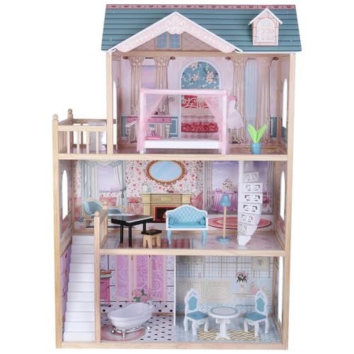 Bandits & Angels Holzpuppenhaus Sweet Country House ab 3 Jahren 124 cm hoch Pink/Blau – inklusive 11 Möbelstücken – passend für Barbie – Puppenhaus – Puppenmöbel Bandits & Angels Holzpuppenhaus Sweet Country House ab 3 Jahren 124 cm hoch Pink/Blau – inklusive 11 Möbelstücken – passend für Barbie – Puppenhaus – Puppenmöbel von Bandits & Angels