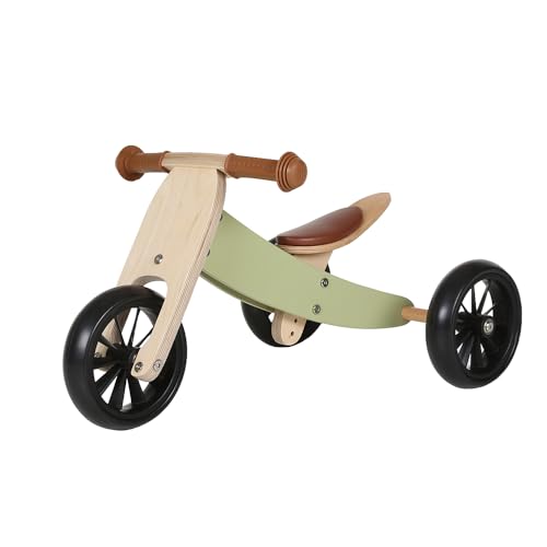 Bandits & Angels Smart Bike Laufrad Holz 4-in-1 Retro Grün ab 1 Jahr – Für Jungen und Mädchen – Laufrad aus Holz – Umkehrbar in Dreirad und Zweirad – Verstellbarer Sattel von Bandits & Angels