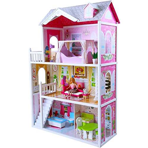 Bandits & Angels Puppenhaus aus Holz, Barbie-Haus, Angels Country House, ab 3 Jahren, 124 cm hoch – inklusive 14 Möbelstücken – für Barbie-Puppen – Puppenhaus – Puppenspielzeug von Bandits & Angels