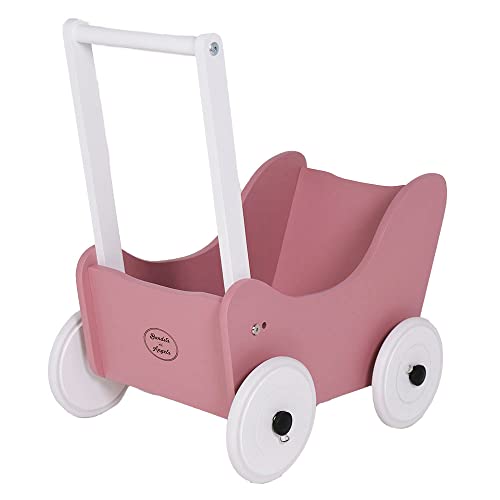 Bandits & Angels Puppenwagen Little Angel Pink ab 1 Jahr für Mädchen – Puppenwagen aus Holz – Für Puppen bis 42 cm – Gummiräder von Bandits & Angels