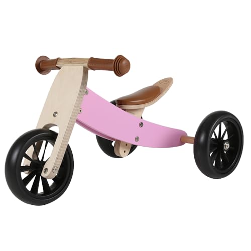 Bandits & Angels Smart Bike Laufrad Holz 4-in-1 Retro Pink ab 1 Jahr – Für Jungen und Mädchen – Laufrad aus Holz – Umkehrbar in Dreirad und Zweirad – Verstellbarer Sattel von Bandits & Angels