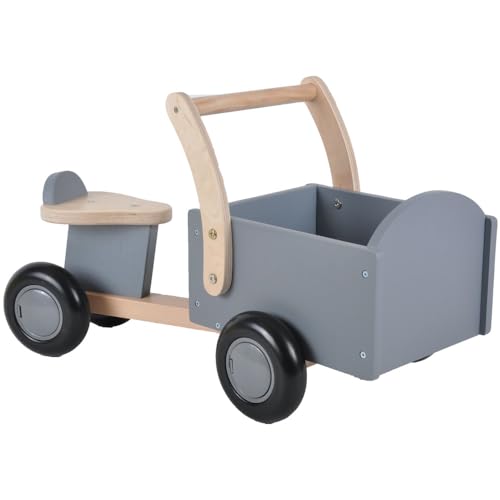 Bandits & Angels Lastenrad Laufrad Little Rider Grau ab 1 Jahr – Für Jungen und Mädchen – Aufsitz-Lastenrad aus Holz – Laufrad aus Holz Grau – Geräuscharme Räder – Geschenk zur Babyparty von Bandits & Angels