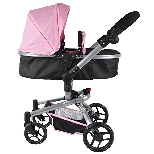 Bandits & Angels Puppenwagen Pink Black Black Angel 2in1 Softpink ab 3 Jahren – Puppenwagen – Für Mädchen – Komplett faltbar – Mit Einkaufskorb von Bandits & Angels