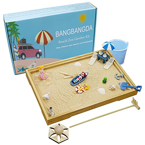 Desktop Miniatur Strand Zen Garten – Mini Home Office Tischplatte Sandkasten Bambus Rechen Stempel Tablett Werkzeug Zubehör Kit Meditation Entspannung Dekor – Stressabbau Therapie Geschenke Kinder Erwachsene Vater Mutter von BangBangDa