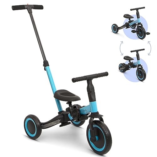 Billy 4-in-1 Kinderfahrrad mit Schiebestange Gio, Blau von Baninni