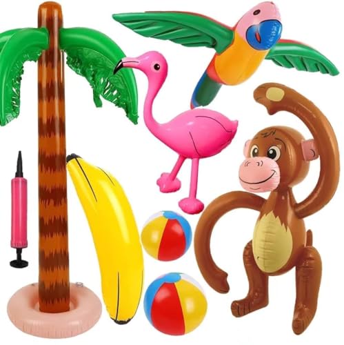 8 Stück aufblasbare Palmen Kokos Palmen Set Strand Spielzeug Set Hawaii Strand Spielzeug Set mit Kokosnussbaum Banane Flamingo Sommer Pool Hawaii Dekoration von Bankeep