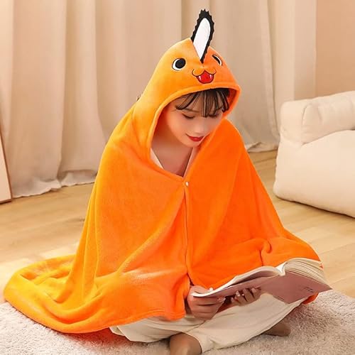 Chainsaw Man Figure Pochita Blanket Cosplay Anime Hooded Cloak Merch Shawl Wrap Nap Quilt fit Halloween Parties Gift for Anime Fans 120x150cm von Bankeep