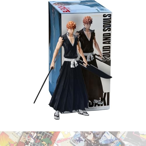 Ichigo Kurosaki Statue Solid & Souls, 17 cm, gebündelt mit 1 A.C.G. kompatiblen Themen-Sammelkarte (88554) von Banpresto