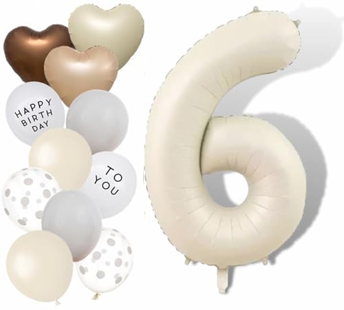 Luftballon 6 Geburtstag Zahl 6, 40 Zoll Creme Weiß Große Zahl Ballons für Geburtstag Party Dekorationen Luftballon 6 Geburtstag Zahl 6, 40 Zoll Creme Weiß Große Zahl Ballons für Geburtstag Party Dekorationen von Banyeyun