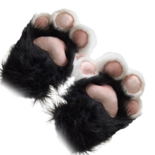 1 Paar Katzenklauenhandschuhe 11x9 Plüsch pelziger Fundfingerpfoten Handschuhe entzückende Winterkrallenklauenhandschuhe für Partys, Kostümpartys, Weihnachten, Ostern, Halloween, Fursuitpfoten von Banziaju