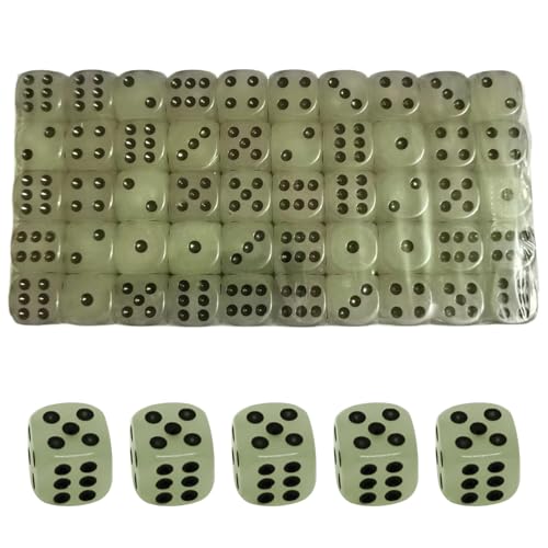 100 pcs leuchten im dunklen Würfel, Acryl -16 -mm -Würfel -Set, 6 -Seiten -Würfel mit schwarzen Punkten für Tischbrettspiele, Partybevorzugungen, Leuchten im dunklen Würfel, Licht -up -Würfel von Banziaju